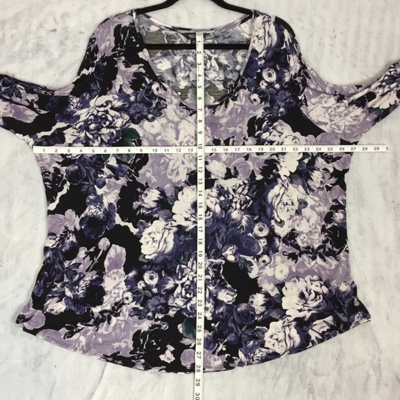 Simply Vera Vera Wang Purple Floral V-Neck Top Plus Sz 3X Long Sleeve Tee Rayon - Picture 10 of 13